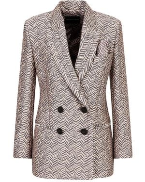 Emporio Armani Herringbone Double-Breasted Blazer - Grey