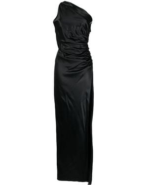 Michelle Mason Gathered-Detail One-Shoulder Silk Gown - Black