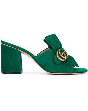 Gucci Marmont Gg Kiltie Suede Block Heel Mules - Green