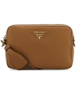 Prada Bandolera Pequeña Con Placa Del Logo - Marrón