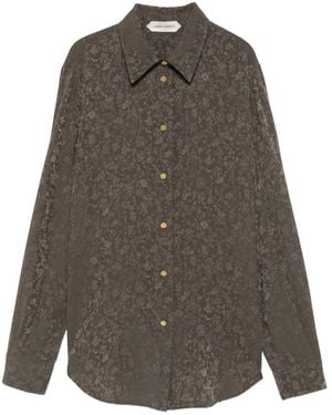Alberta Ferretti Floral-Jacquard Pussy-Bow Shirt - Brown