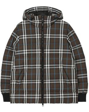 Burberry Check Hooded Puffer Jacket - Grey