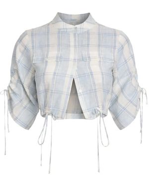 Hevron Eva Plaid Blouse - White