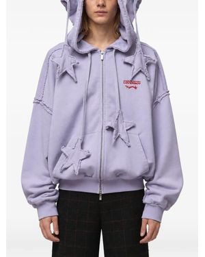 Charles Jeffrey Star-Patchwork Raw-Edge Hoodie - Purple