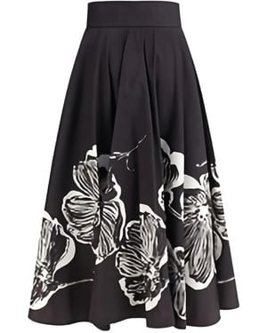 Sara Roka Floral-print Midi Skirt - ブラック