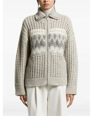 Peserico Sequin-Embellished Jacquard-Knit Cardigan - White