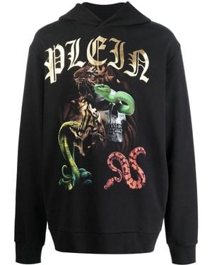 Philipp Plein Graphic Print Cotton Hoodie - Black