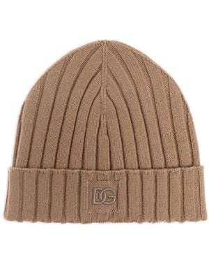 Dolce & Gabbana Ribbed Logo Beanie - Brown