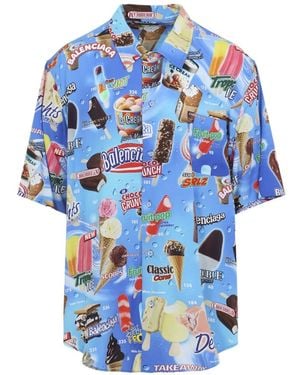 Balenciaga Sweet Treats Print Bowling Shirt - Blue