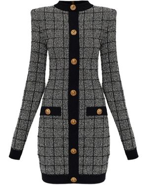 Balmain Tweed Long-Sleeve Dress - Black