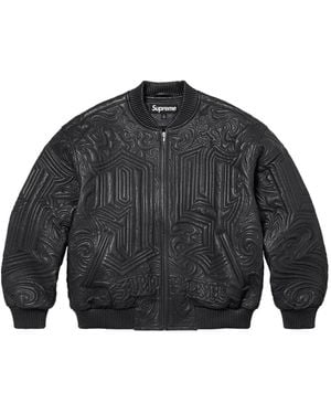 Supreme Embroidered Leather Jacket - Gray