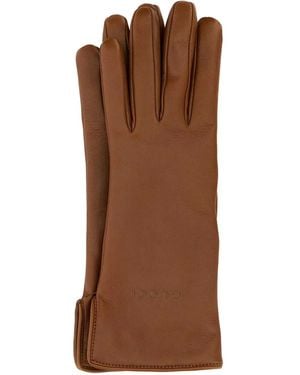 Gucci Embossed-Logo Leather Gloves - Brown