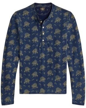 RRL Buttoned Floral Long-Sleeved T-Shirt - Blue