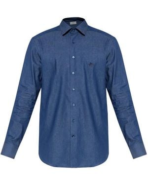 Etro Embroidered-Logo Cotton Shirt - Blue