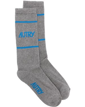 Autry Logo-Intarsia Striped Socks - Grey