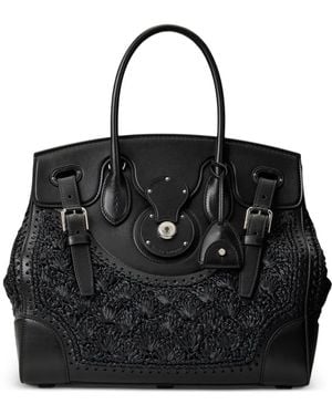 Ralph Lauren Sac Cabas Soft Ricky 33 À Design Tressé - Black
