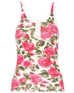 Chloé Henley Floral-Print Tank Top - Pink