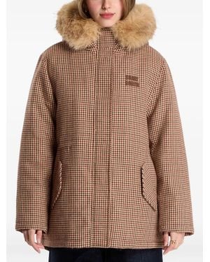 MC2 Saint Barth Houndstooth-Pattern Hooded Coat - Brown