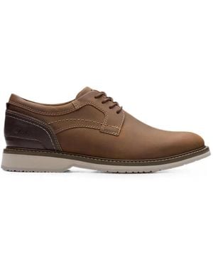 Clarks Monahan Plain Leather Derby Shoes - Brown