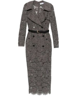 Self-Portrait Floral-Lace Belted Day Dress - Grey