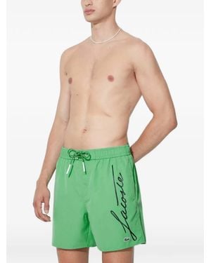 Lacoste Logo-Script Drawstring Swim Shorts - Green