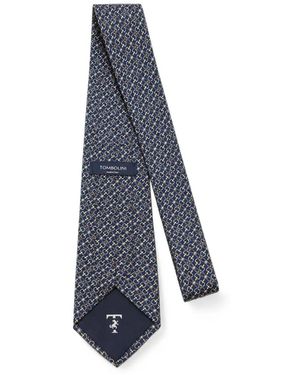 Tombolini Horsebit-Print Silk Tie - Blue