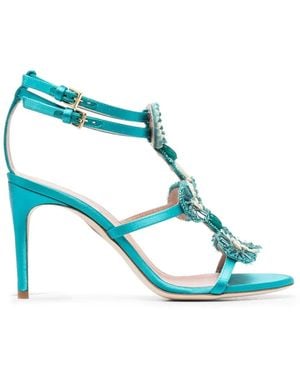 Alberta Ferretti Metallic Floral-Bead Sandals - Blue