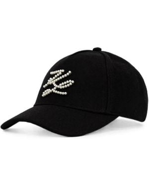 KARL LAGERFELD Pearl-Embellished Logo-Embroidered Cap - Black