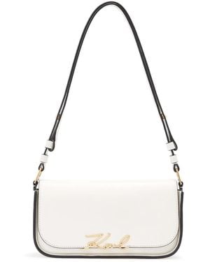 KARL LAGERFELD Signature Leather Cross Body Bag - White