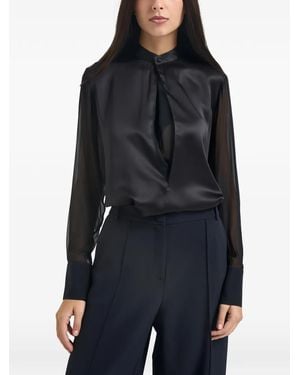 Semicouture Sheer-Sleeve Satin Shirt - Black