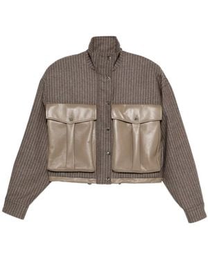 The Mannei Pinstriped Flap-Pocket Jacket - Brown