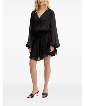 Guess V-Neck Ruffled Dress - Black