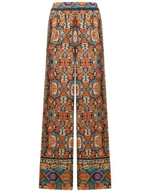 Pierre Louis Mascia Cialda Baroque-Print Silk Palazzo Trousers - Natural