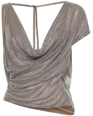 GIUSEPPE DI MORABITO Draped Crystal Embellished Top - Grey