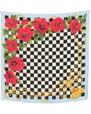 Moschino Karierter Schal Mit Blumenprint - Weiß