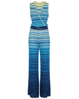 Akep Gradient Crochet-Knit Jumpsuit - Blue