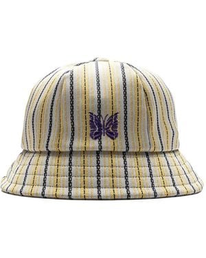 Needles Cappello Bucket A Righe Con Ricamo Farfalla - Bianco