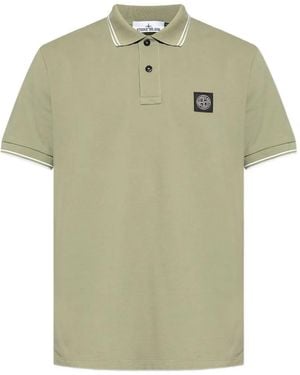 Stone Island Logo-Patch Tipped Polo Shirt - Green