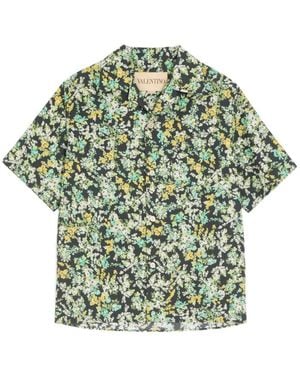 Valentino Garavani Cotton Poplin Bowling Shirt With Papier Floral Print - Green