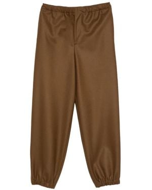 Jil Sander Pantalon En Laine À Taille Élastiquée - Brown
