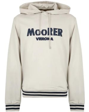 Moorer Logo-Print Striped-Trim Hoodie - White
