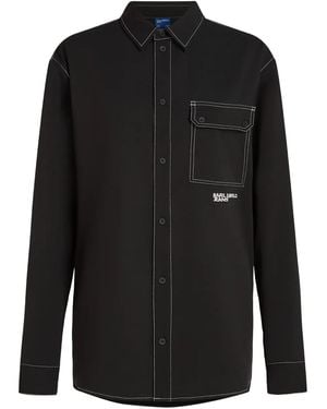 KARL LAGERFELD Contrast-Stitch Long-Sleeve Shirt - Black