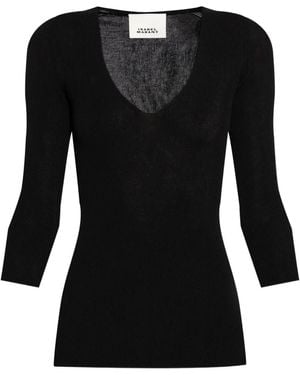 Isabel Marant Vネック リブトップ - ブラック