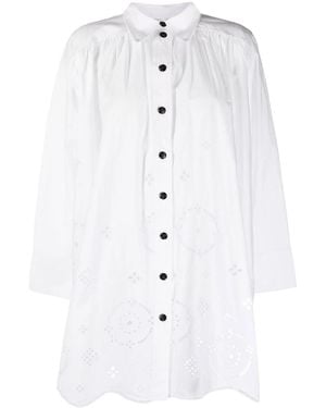 Ganni Long-Sleeve Shirt Dress - White