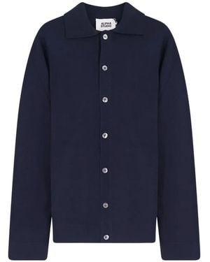 Alpha Industries Alpha Studio Buttoned Collared Cardigan - Blue