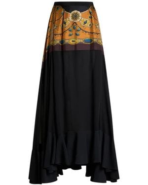 Etro Silk Maxi Skirt With Bow And Placed Jewelry Print - Black