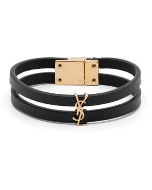 Saint Laurent Pulsera con placa del logo - Negro