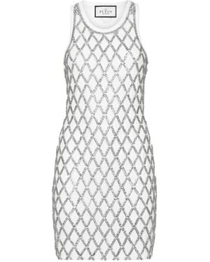 Philipp Plein Short Tank Dress Crystal Net - White