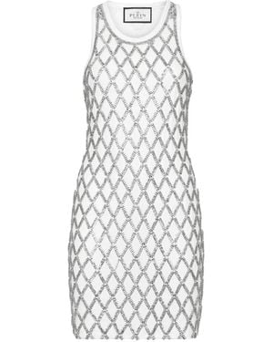 Philipp Plein Crystal Net Mini Dress - White