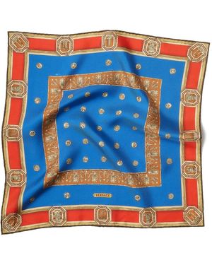 Versace Printed Silk Twill Scarf 45 Cm - Blue
